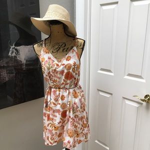 EUC Spaghetti Strapped Orange Patterned MIDI Dress